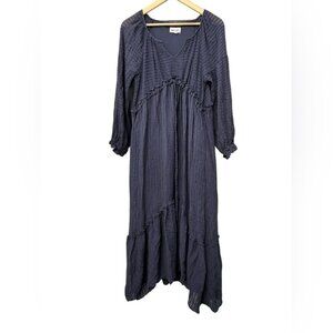 &Merci Womens Navy Blue Textured Maxi Dress With Ruffled Details Size S
